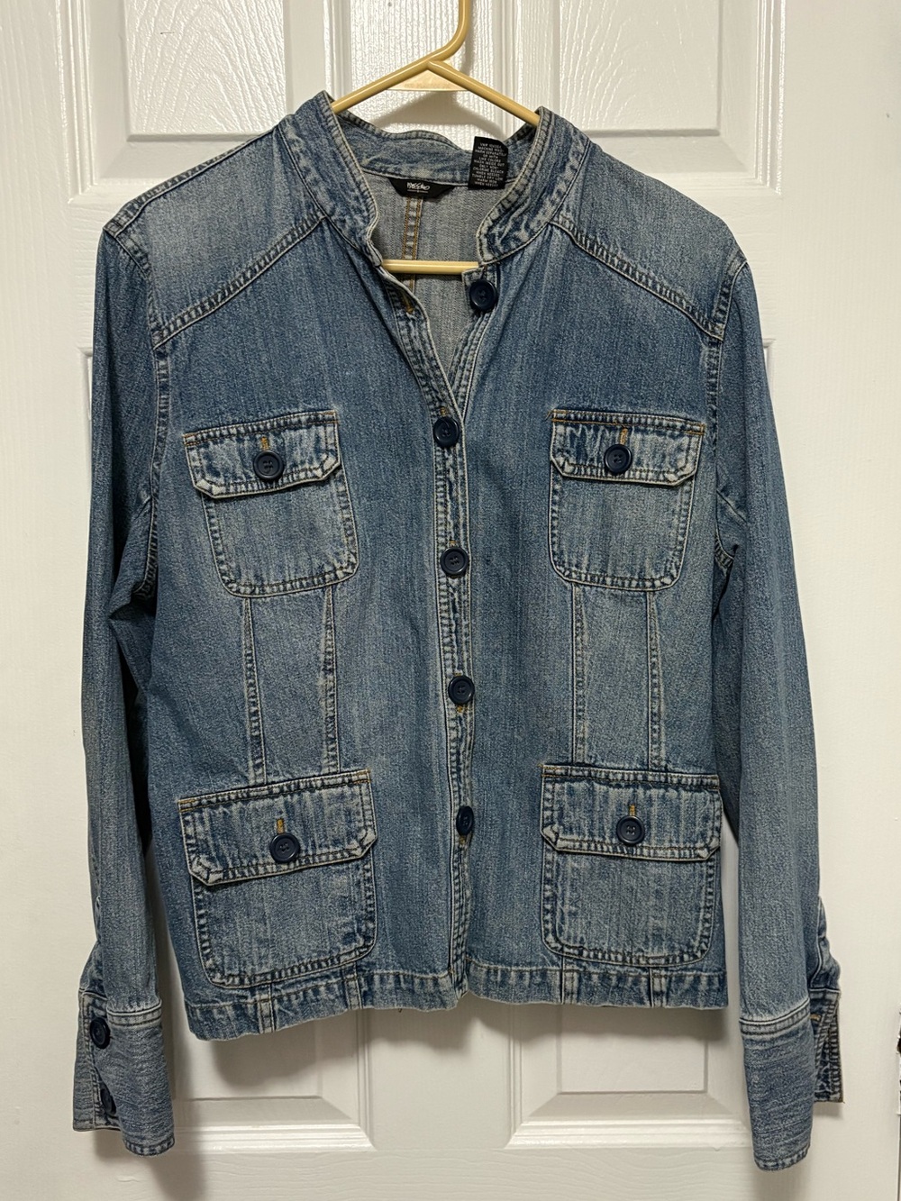 Mossimo Medium Wash Flat Collar Button Front XL Denim Utility Jacket
